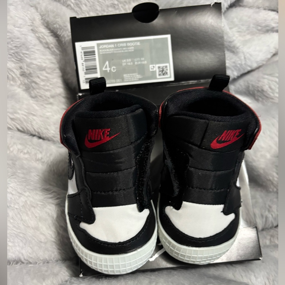 Nike Jordan 1 Black White and Red Crib Bootie